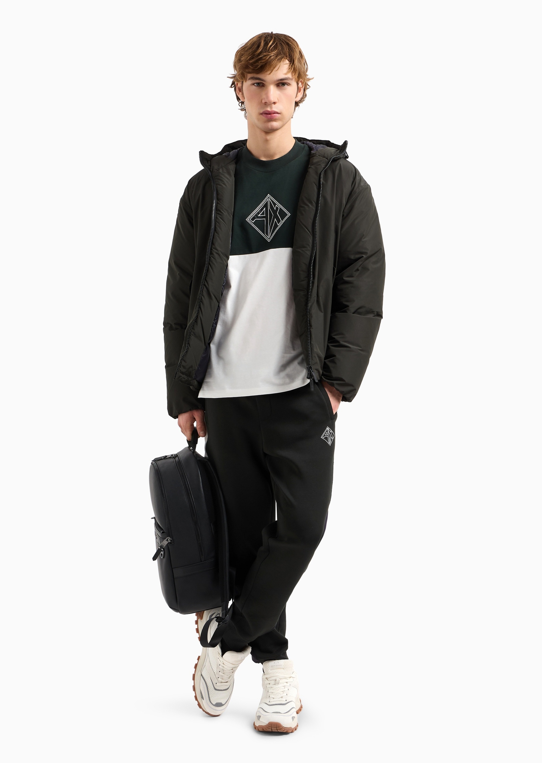 ARMANI EXCHANGE 男士全棉宽松短袖圆领创意标识T恤