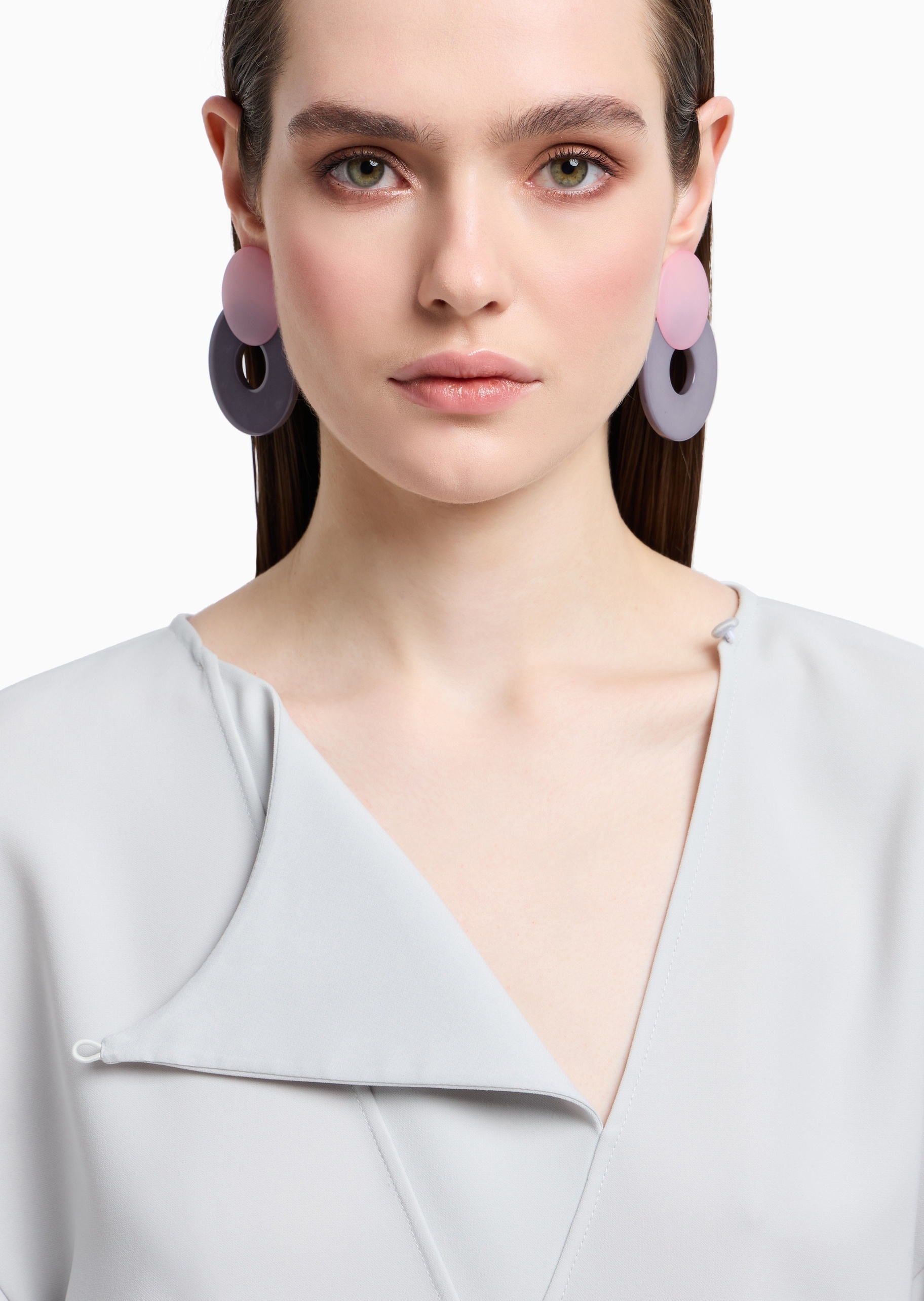 Emporio Armani 女士宽松长袖圆领纽扣三角前襟上衣
