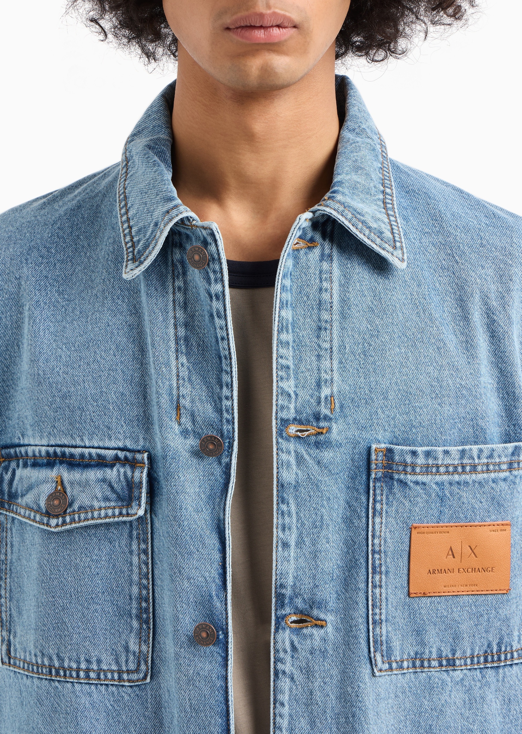 ARMANI EXCHANGE 男士全棉长袖衬衫领多口袋工装牛仔夹克
