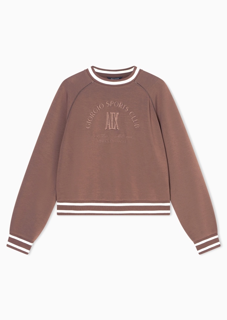 ARMANI EXCHANGE 女士宽松短款圆领插肩撞色条纹卫衣
