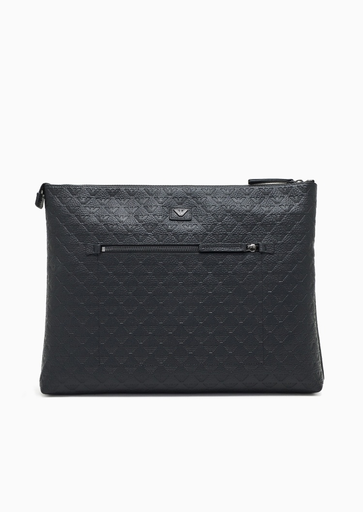 Emporio Armani 男士牛皮革拉链压花商务通勤手包