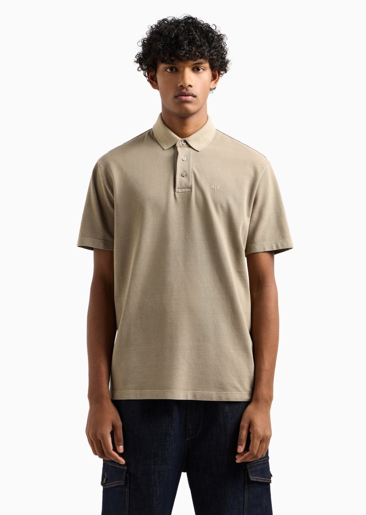 ARMANI EXCHANGE 男士全棉合身短袖翻领纯色Polo衫