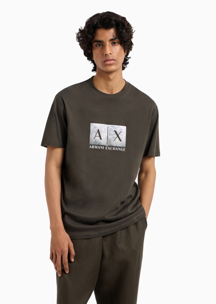 ARMANI EXCHANGE 男士全棉合身短袖圆领个性印花T恤