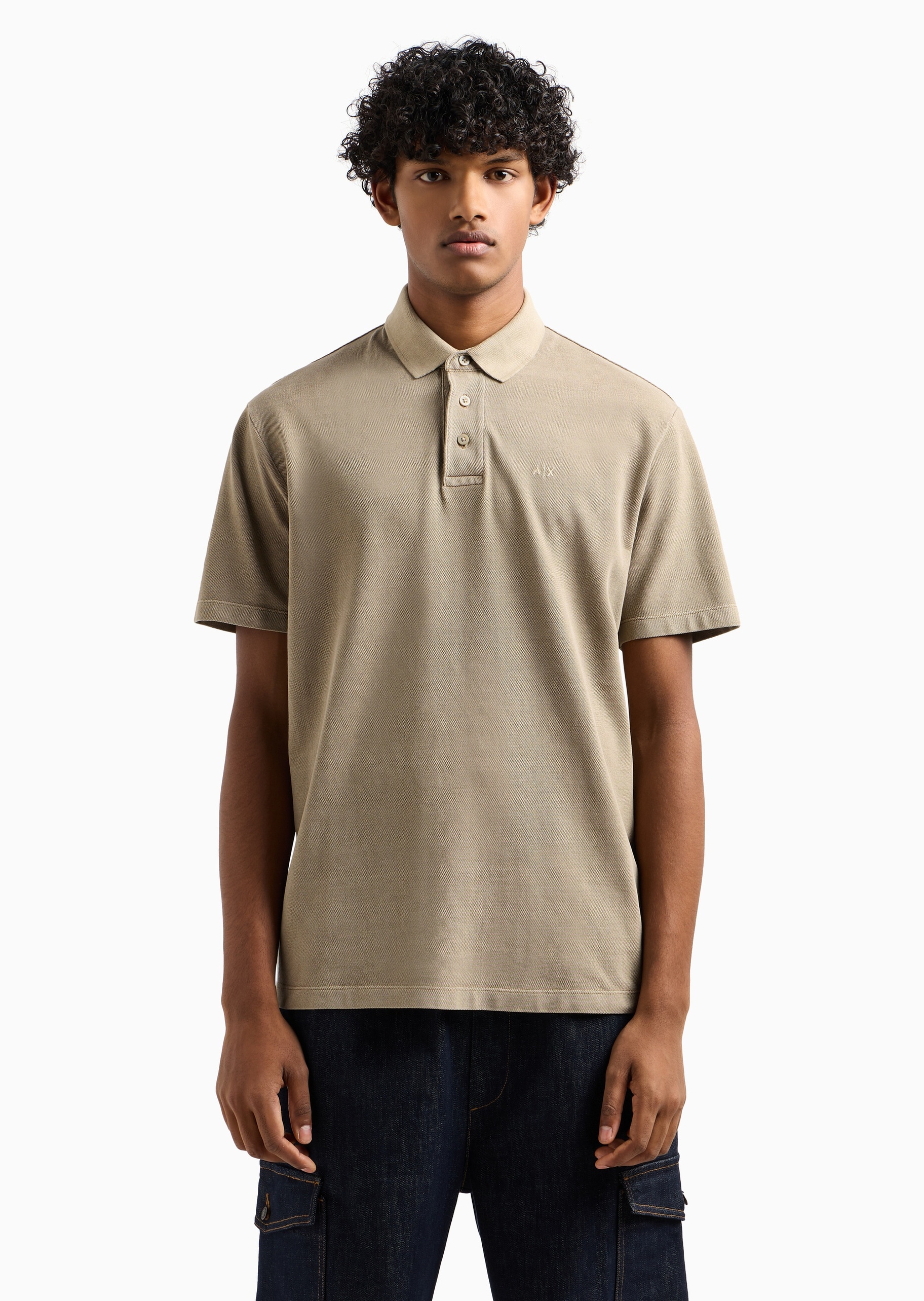 ARMANI EXCHANGE 男士全棉合身短袖翻领纯色Polo衫