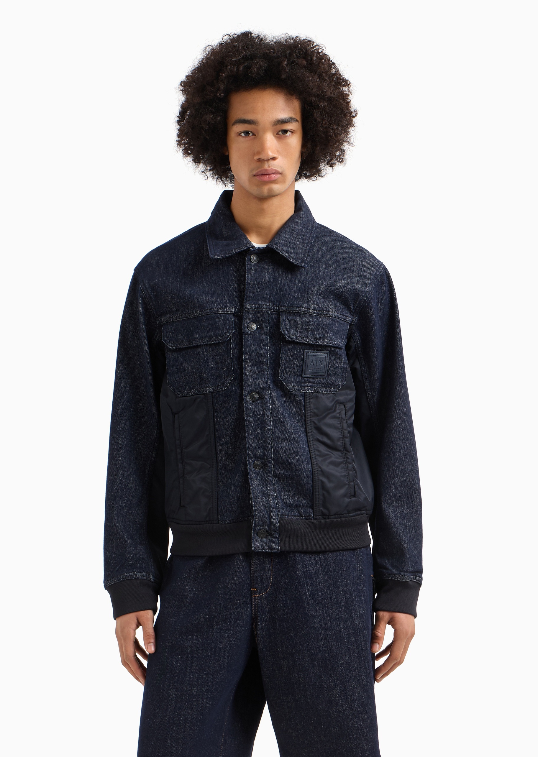 ARMANI EXCHANGE 男士合身短款衬衫领纽扣门襟牛仔夹克
