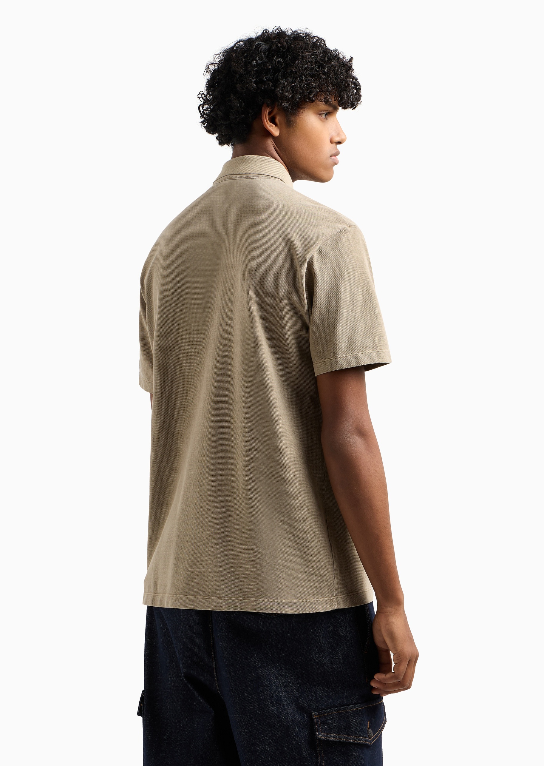 ARMANI EXCHANGE 男士全棉合身短袖翻领纯色Polo衫