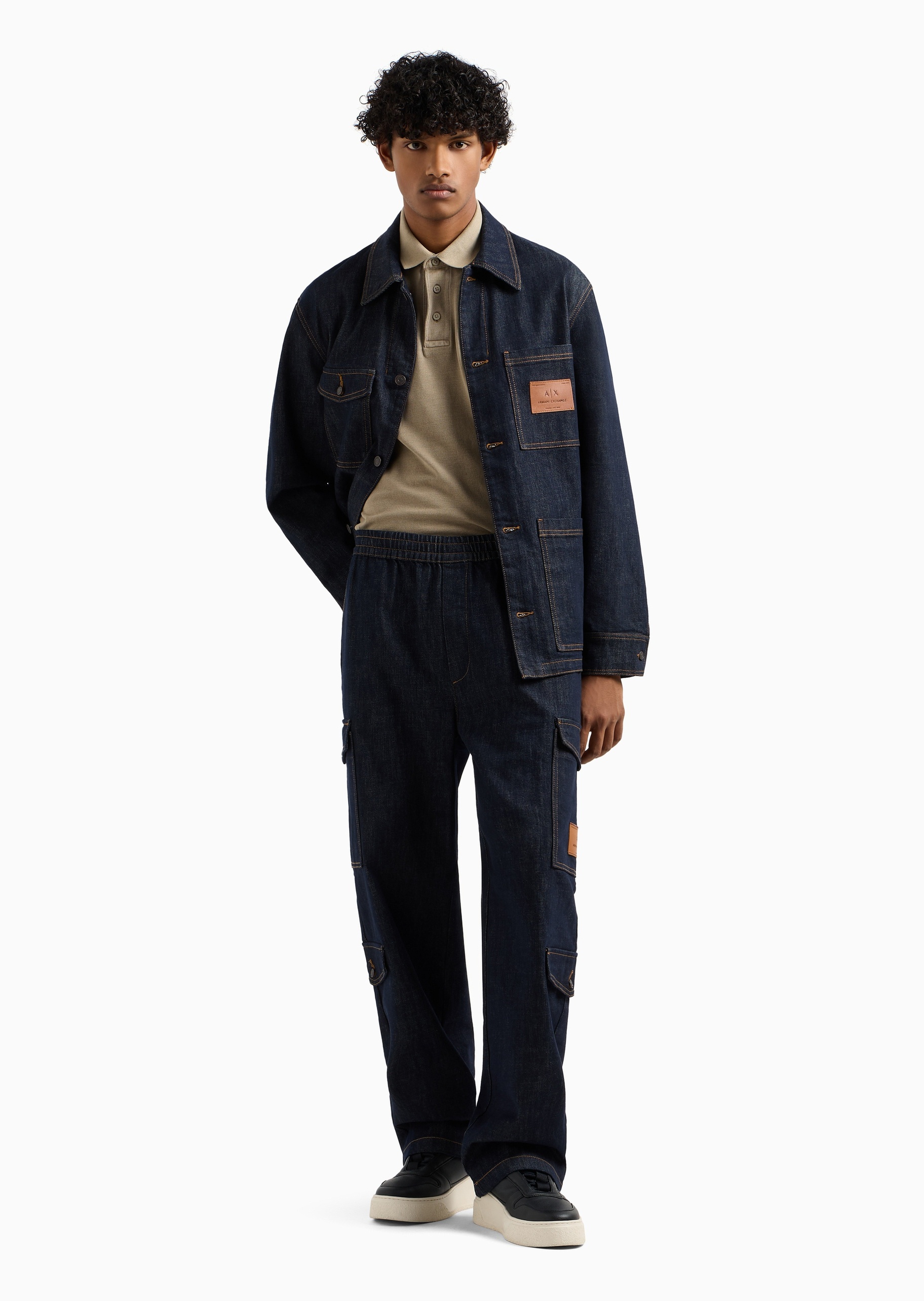 ARMANI EXCHANGE 男士全棉合身短袖翻领纯色Polo衫