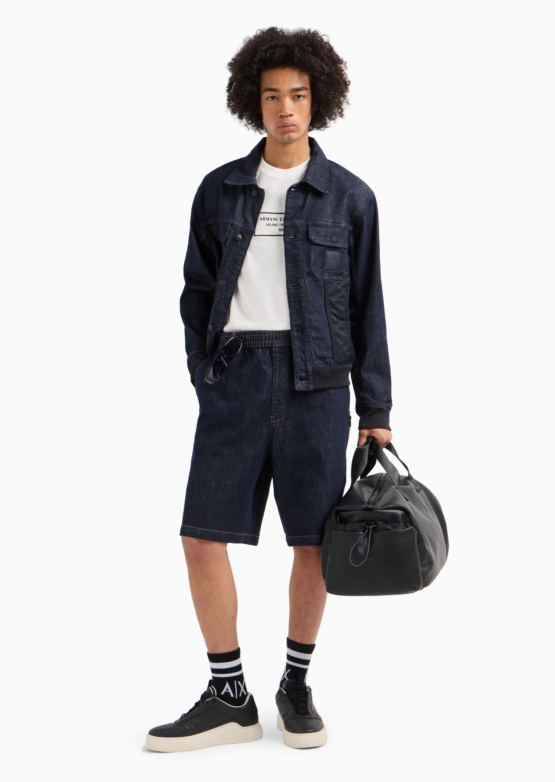 ARMANI EXCHANGE 男士合身短款衬衫领纽扣门襟牛仔夹克