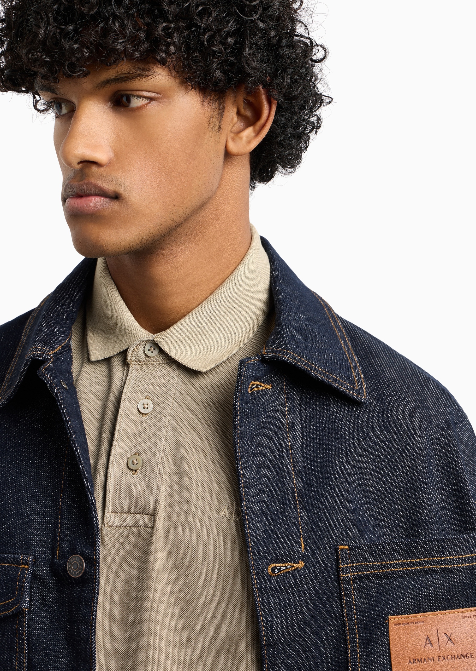 ARMANI EXCHANGE 男士全棉合身短袖翻领纯色Polo衫