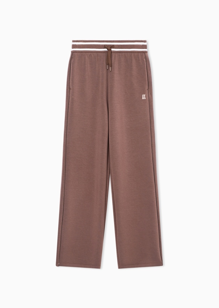 ARMANI EXCHANGE 女士弹力宽松长款阔腿撞色刺绣卫裤