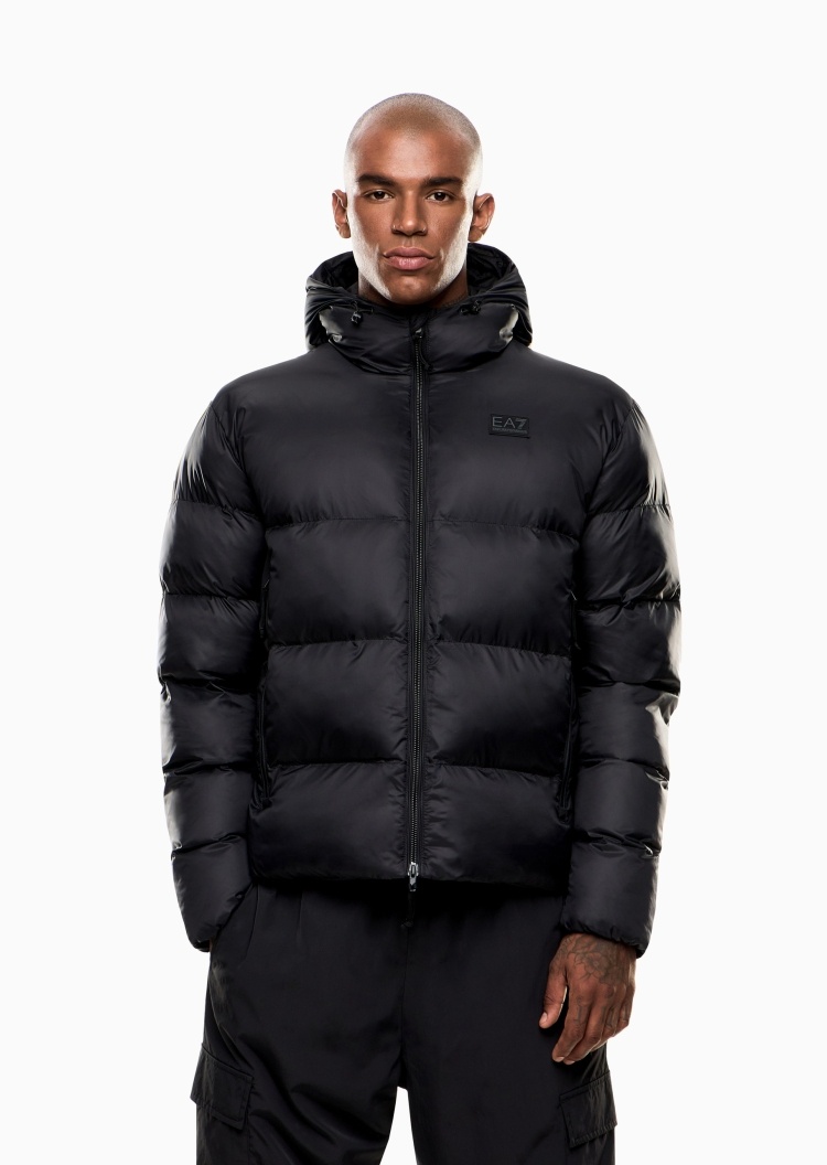 EA7 男士短款加厚长袖连帽拉链防风防水运动棉服