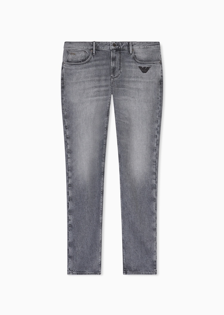 Emporio Armani 男士微弹修身低腰长款刺绣水洗牛仔裤