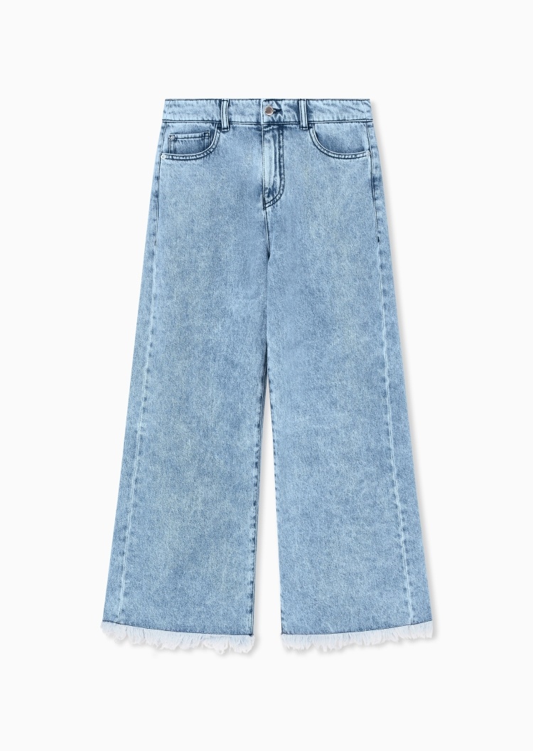 Emporio Armani 女士纯棉宽松中腰九分阔腿复古水洗牛仔裤