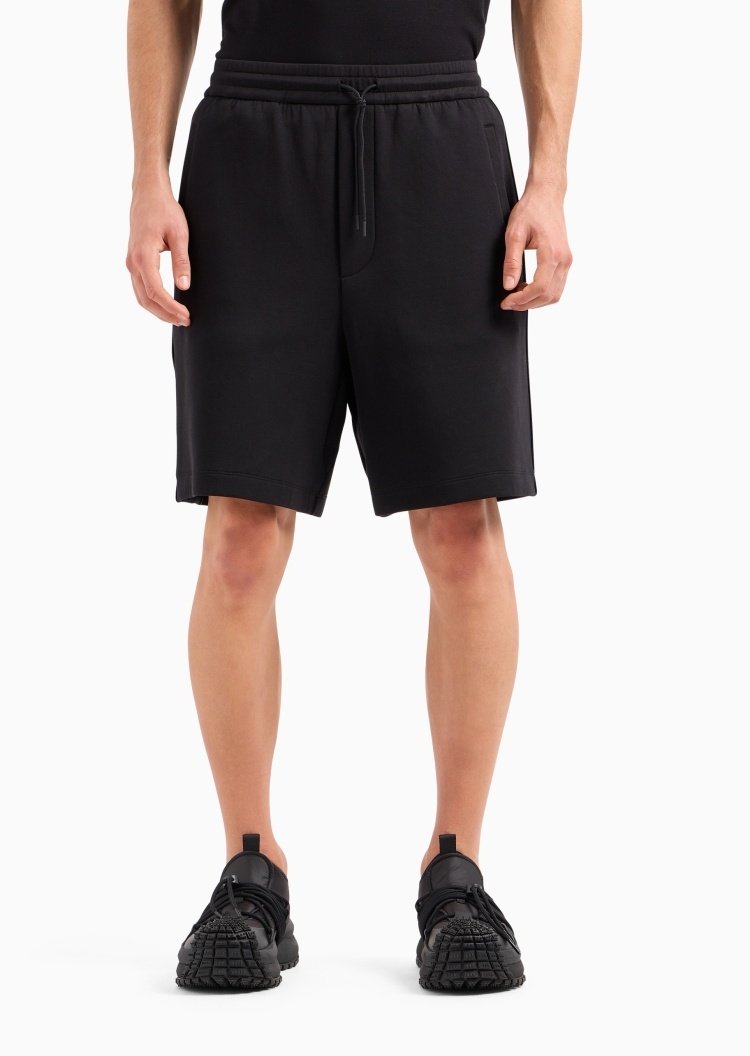 Emporio Armani 男士棉质弹力合身系带腰刺绣饰带百慕大短裤