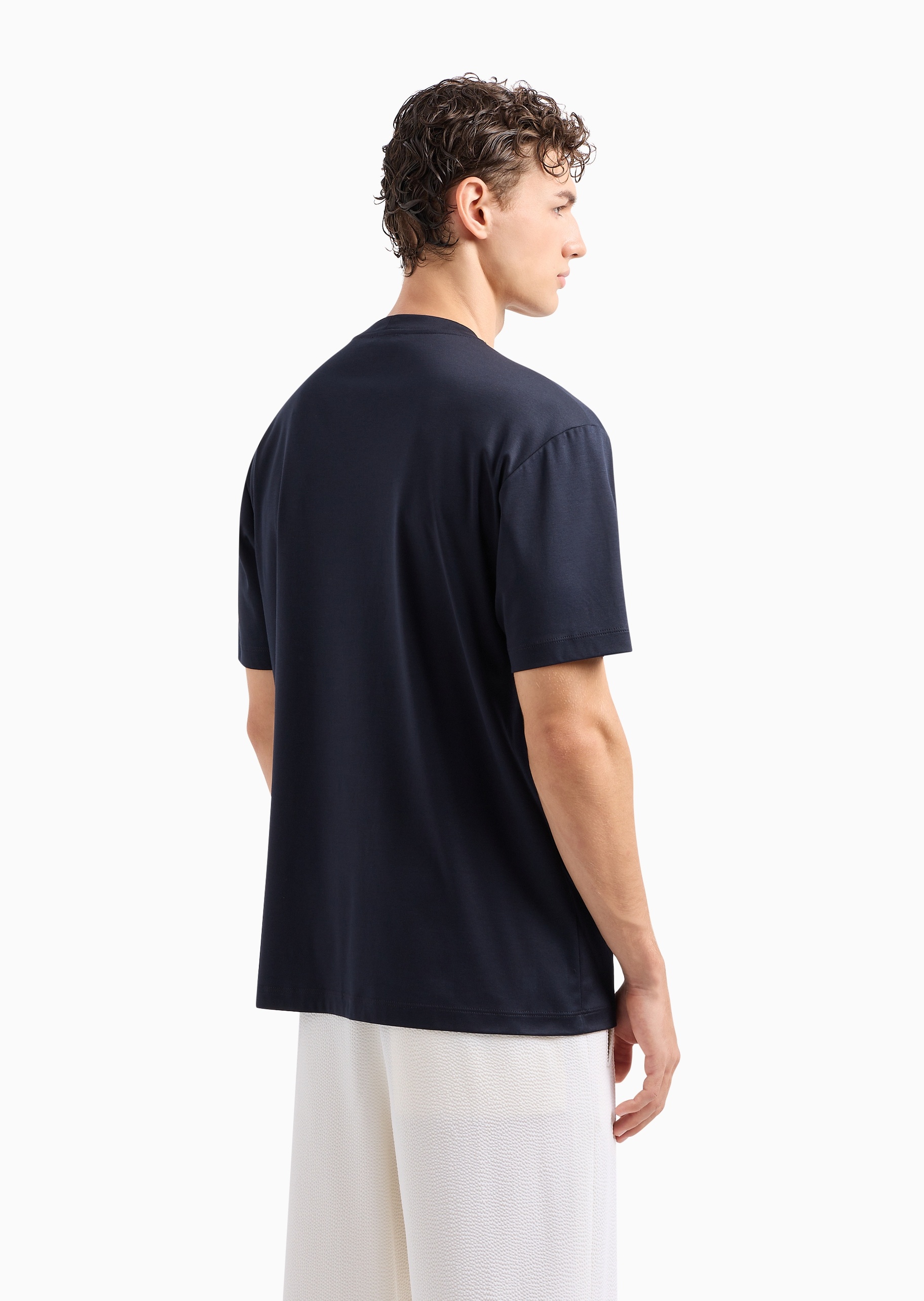 Giorgio Armani 男士全棉合身短袖圆领LOGO嵌饰T恤