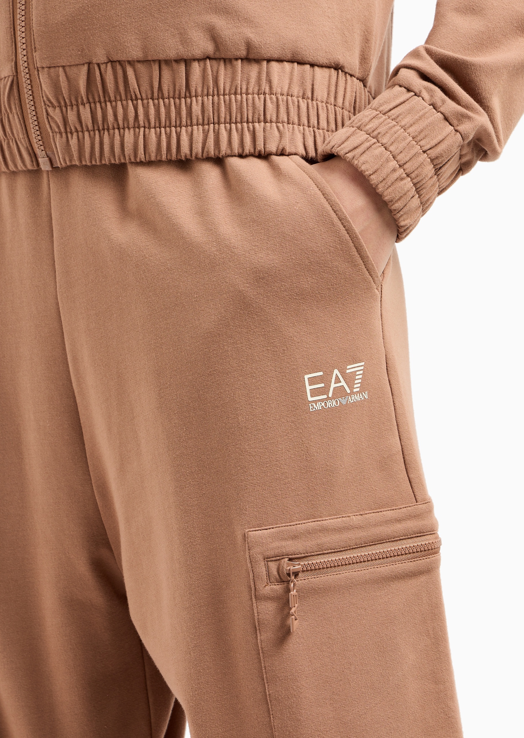 EA7 女士纯棉立领开衫束脚长裤健身训练运动套装