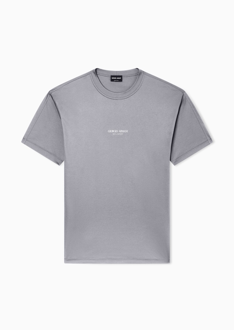 Giorgio Armani 男士纯棉合身短袖圆领纯色印花T恤