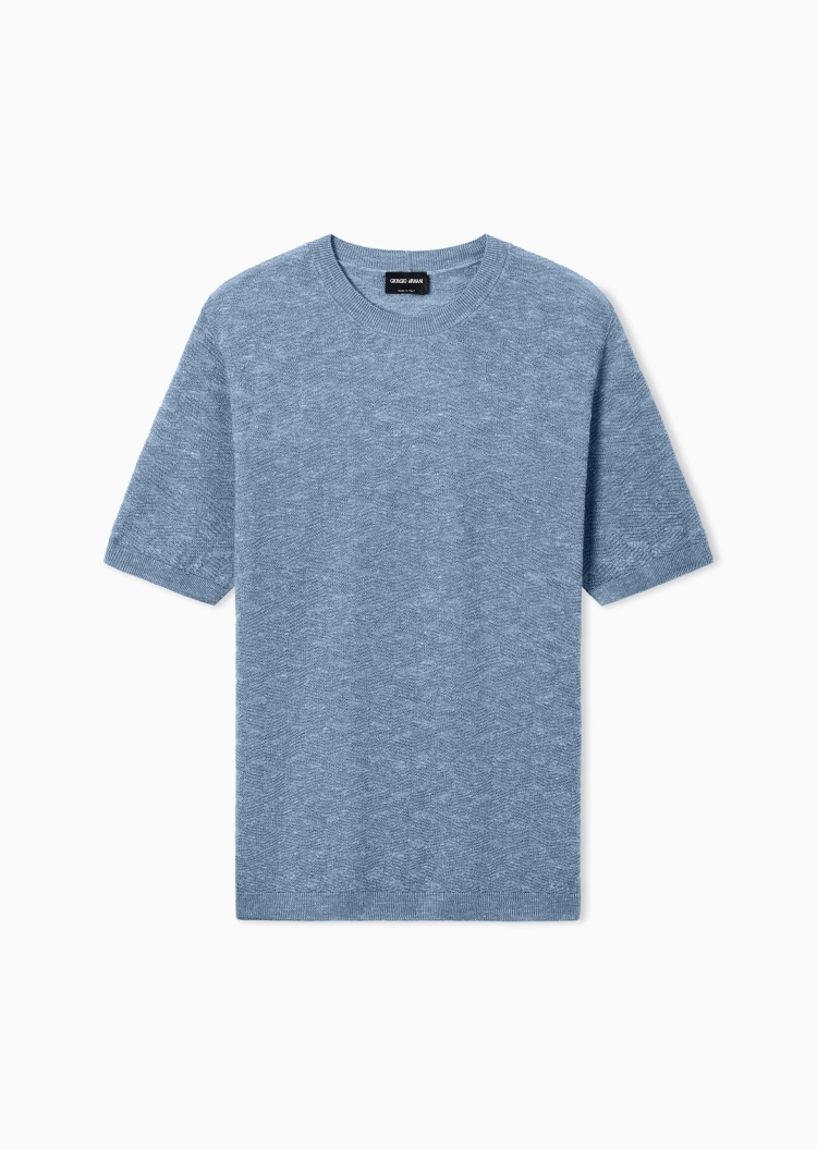 Giorgio Armani 男士短袖圆领落肩休闲罗纹针织衫