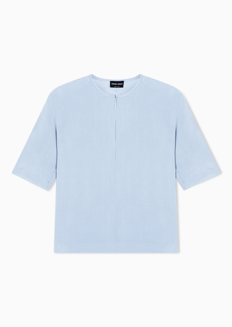 Giorgio Armani 女士中袖圆领半拉链纯色优雅衬衫