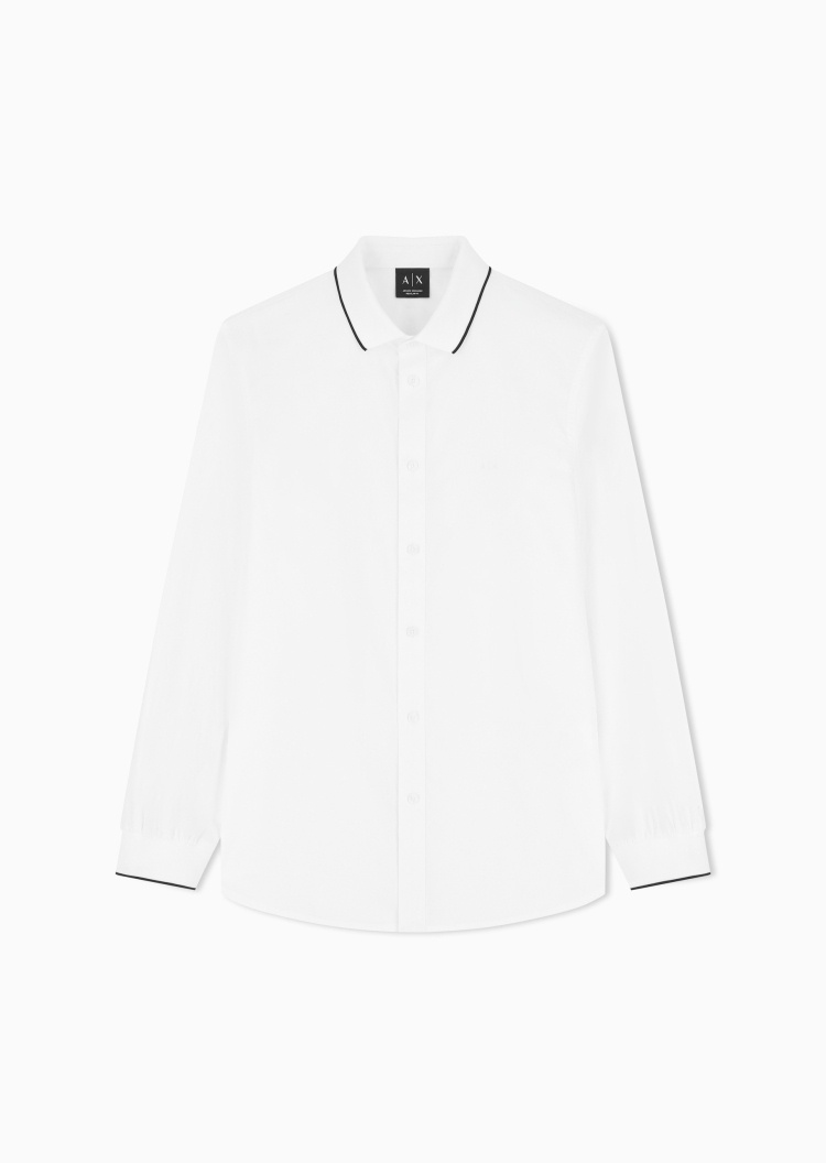 ARMANI EXCHANGE 男士纯棉长袖翻领撞色饰边刺绣外套式衬衫