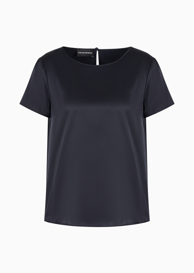 Emporio Armani 女士桑蚕丝合身短袖圆领纯色上衣