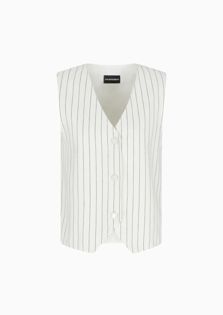 Emporio Armani 女士全棉无袖V领单排扣细条纹背心