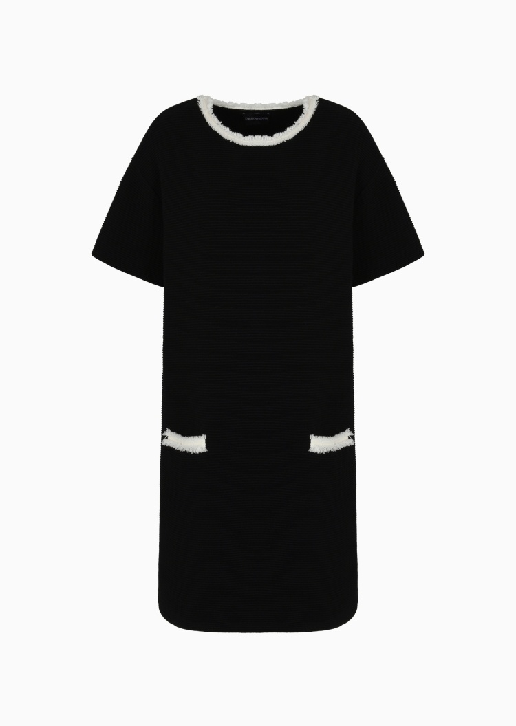 Emporio Armani 女士楼梯布短袖短款饰边圆领连衣裙