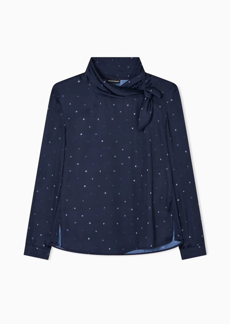 Emporio Armani 女士缎面长袖围巾领波点印花衬衫