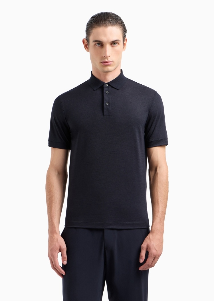 Giorgio Armani 男士全绵羊毛短袖翻领纯色Polo衫