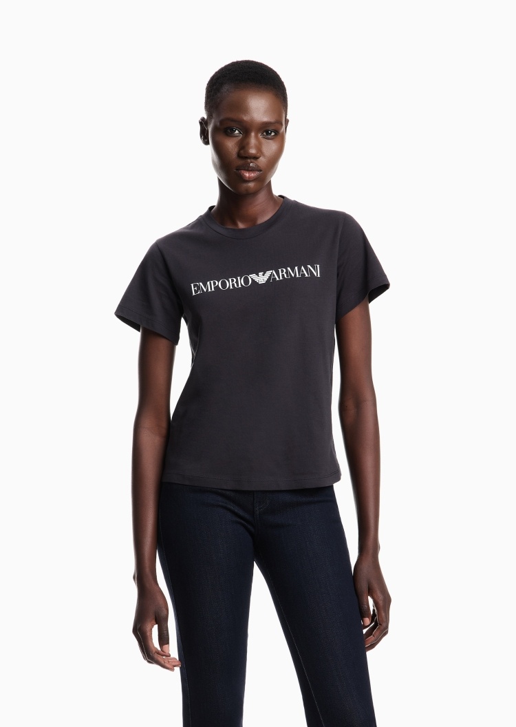 Emporio Armani 女士全棉合身短袖圆领鹰标印花T恤