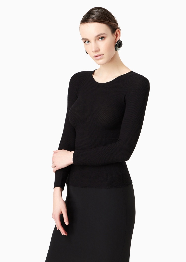 Giorgio Armani 女士人造棉修身长袖圆领纯色打底针织衫