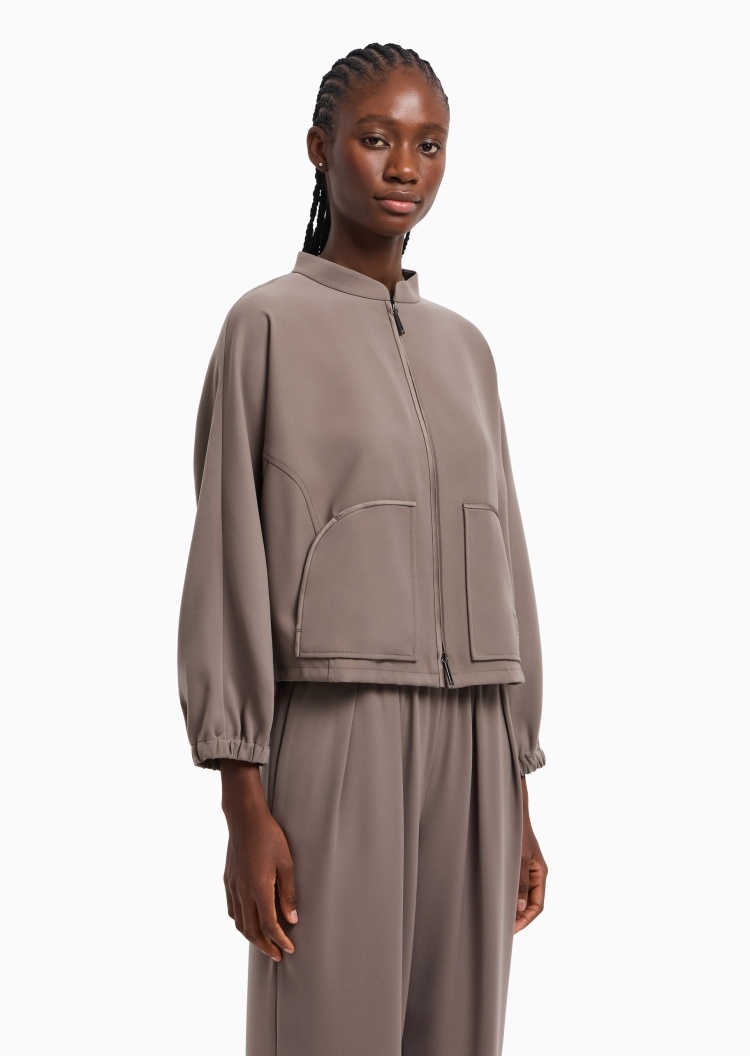 Emporio Armani 女士短款小立领全拉链标识刺绣夹克