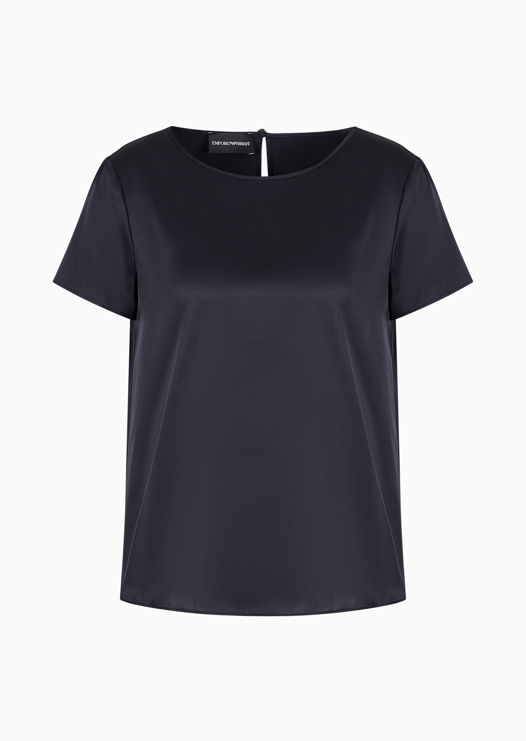 Emporio Armani 女士桑蚕丝合身短袖圆领纯色上衣
