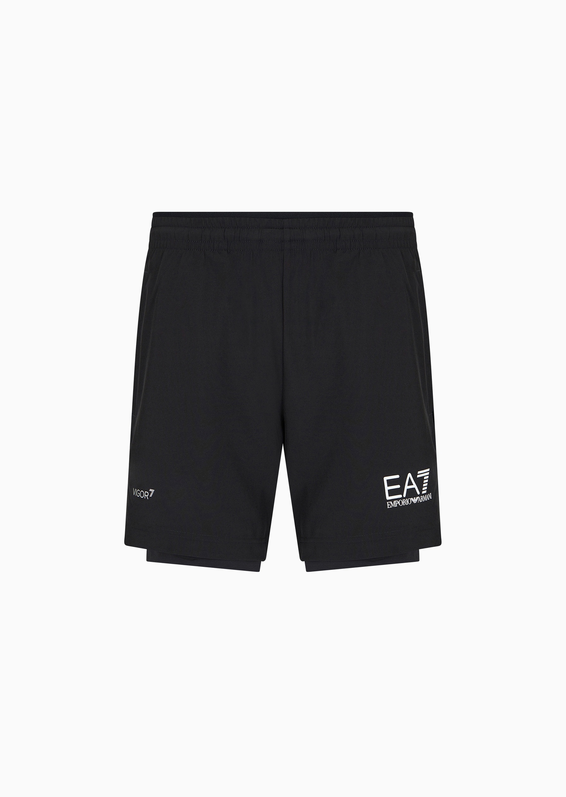 EA7 男士弹力合身松紧腰假两件跑步短裤
