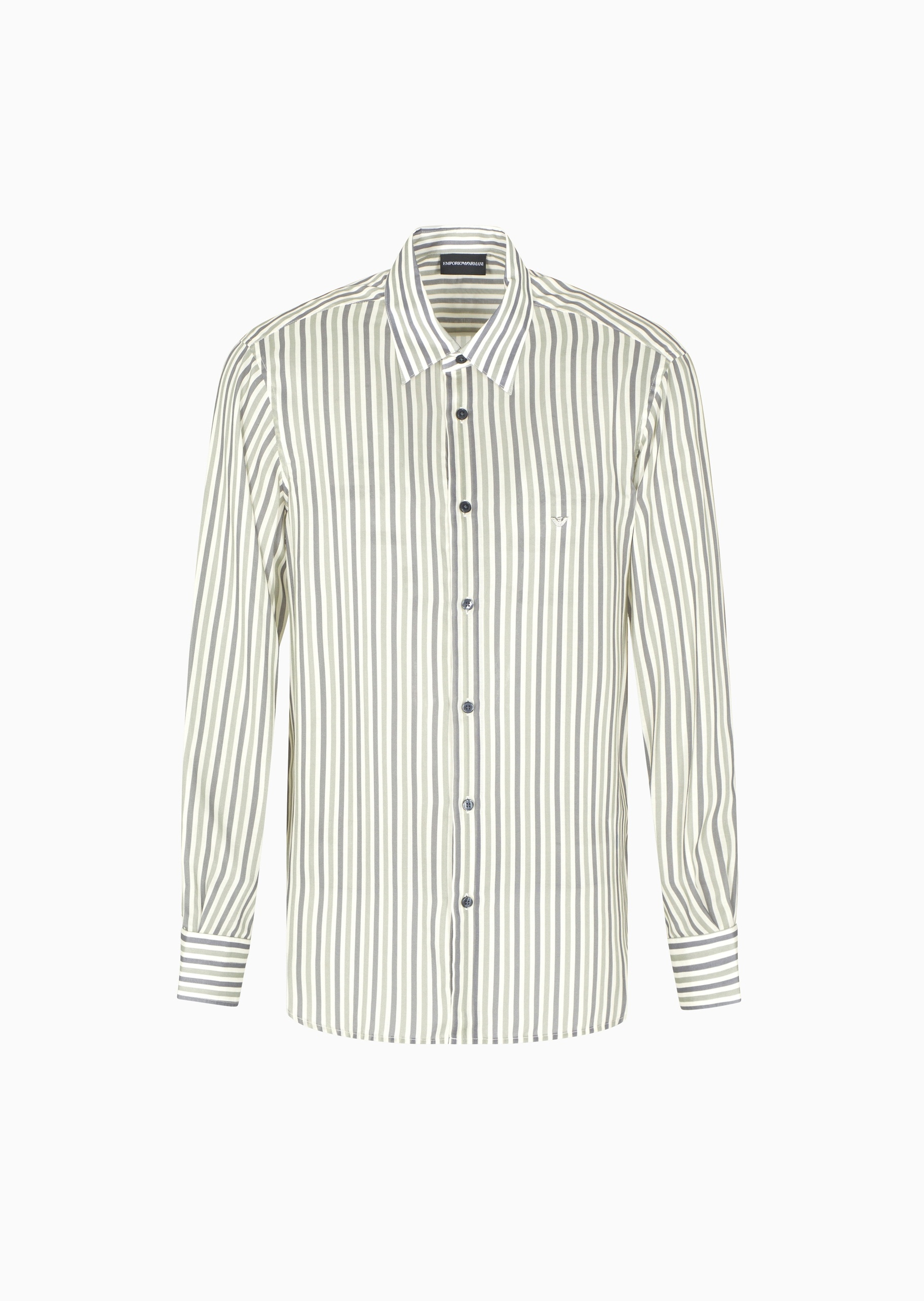 Emporio Armani 男士莱赛尔长袖翻领竖条纹休闲衬衫
