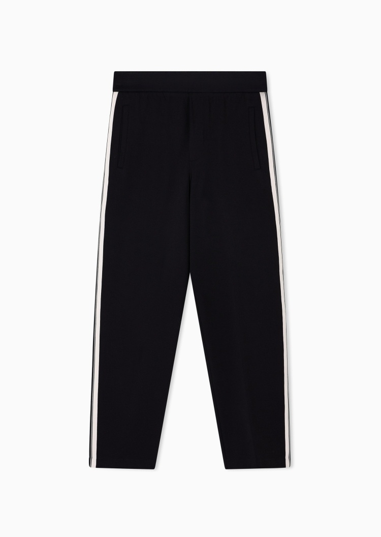 Emporio Armani 男士棉质微弹宽松长款直筒撞色饰带卫裤