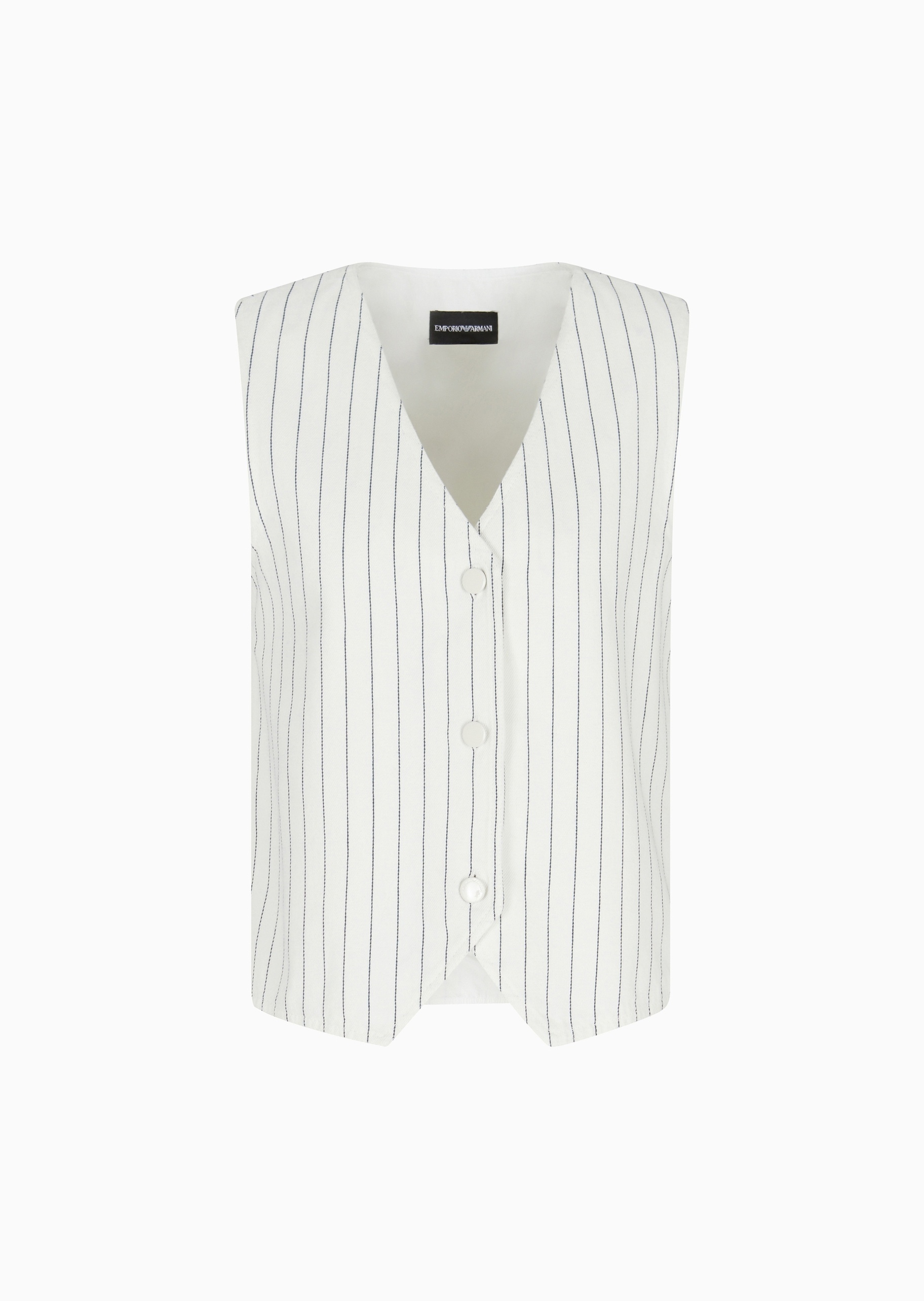 Emporio Armani 女士全棉无袖V领单排扣细条纹背心