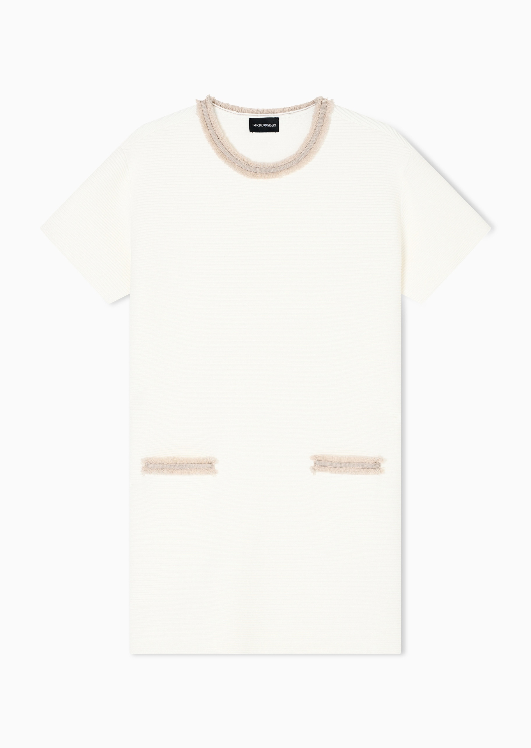 Emporio Armani 女士楼梯布短袖短款饰边圆领连衣裙