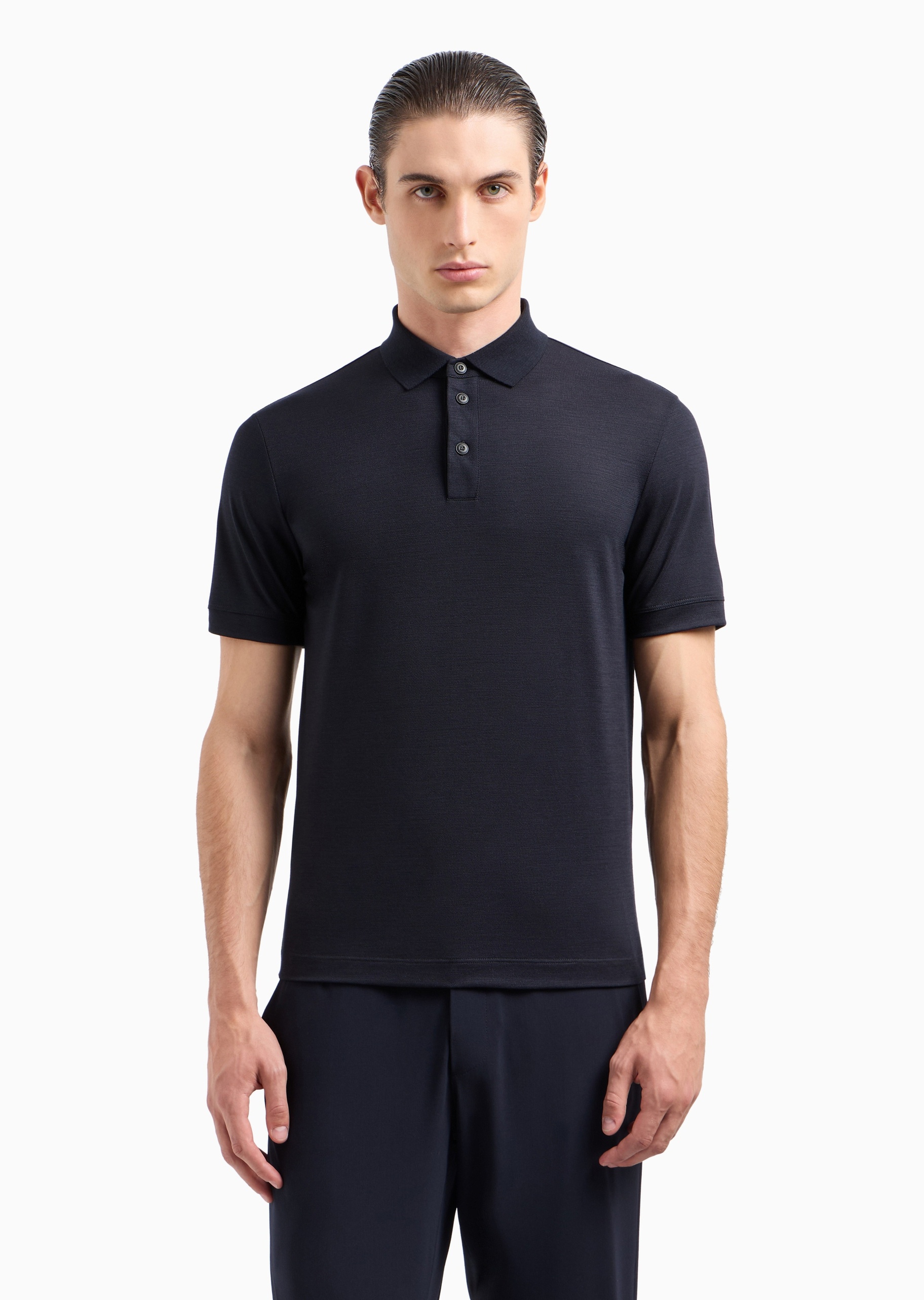 Giorgio Armani 男士全绵羊毛短袖翻领纯色Polo衫