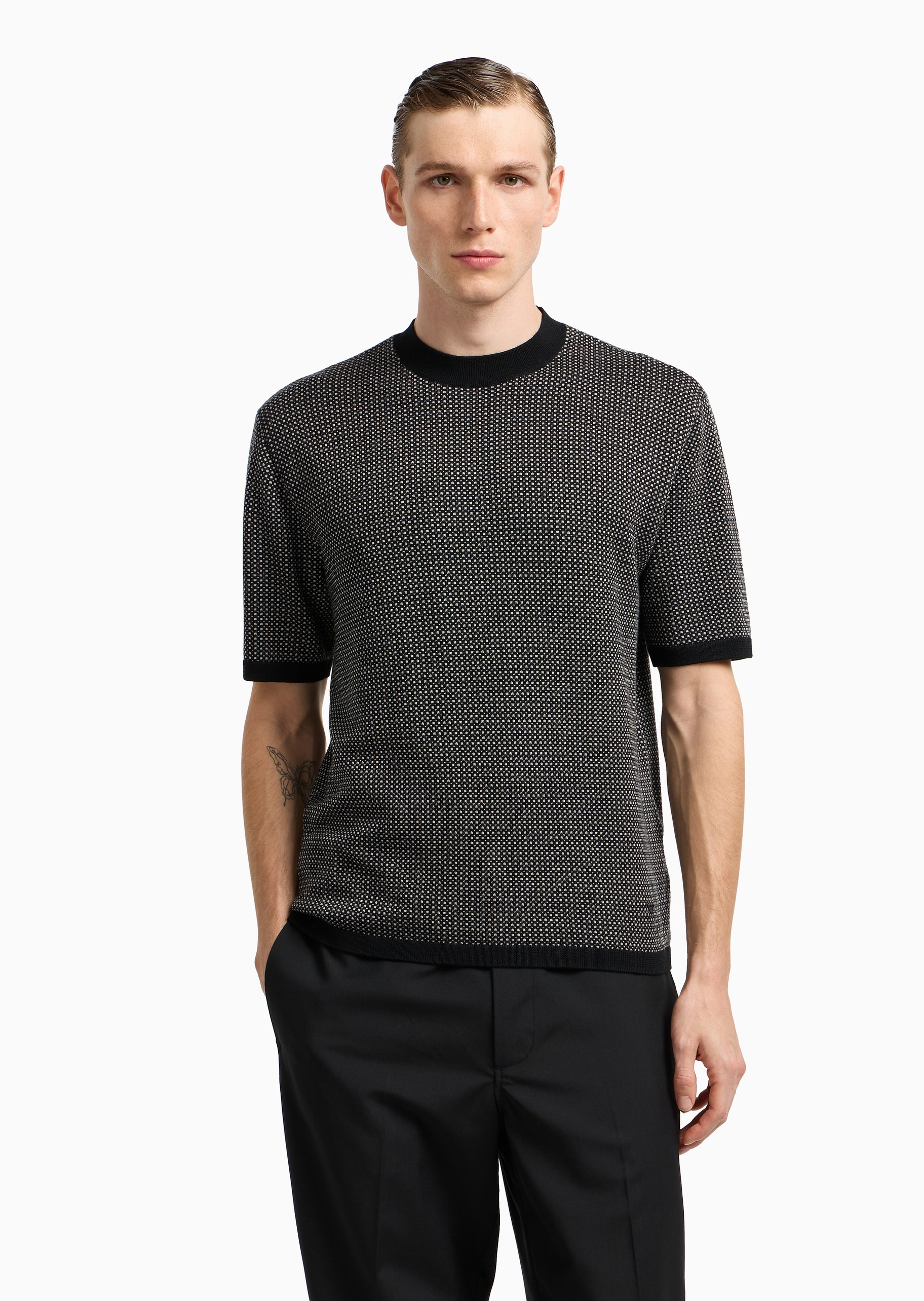 Emporio Armani 男士短袖圆领通体波点提花针织衫