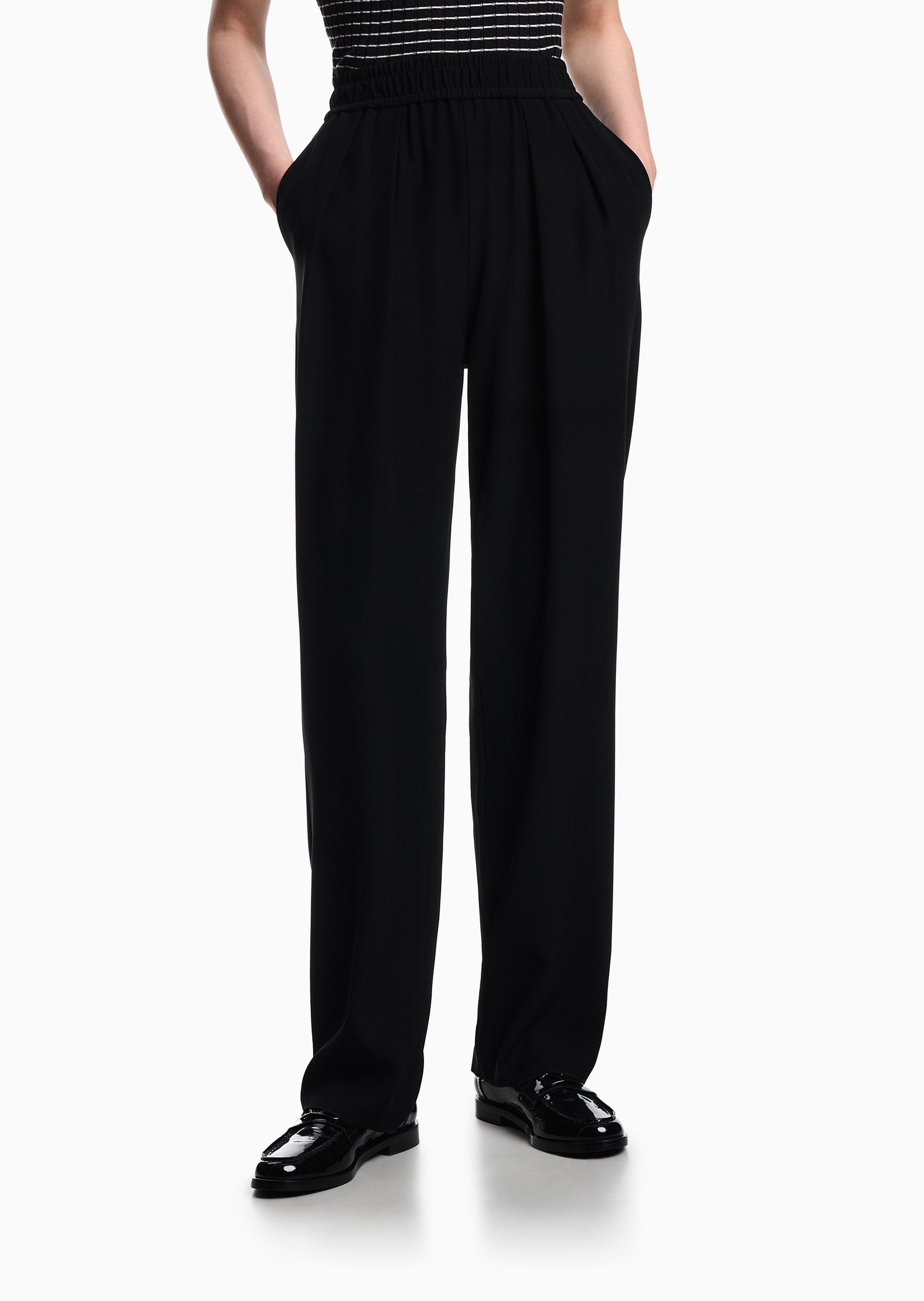 Emporio Armani 女士宽松高腰长款直筒纯色休闲裤