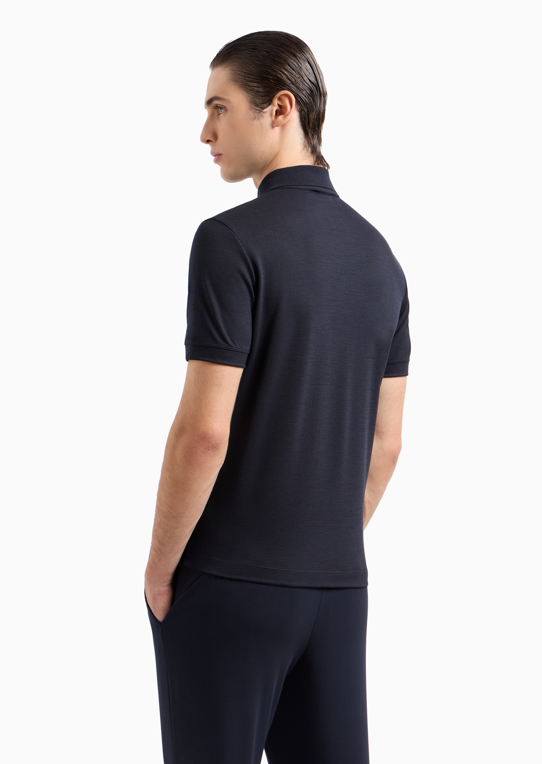 Giorgio Armani 男士全绵羊毛短袖翻领纯色Polo衫