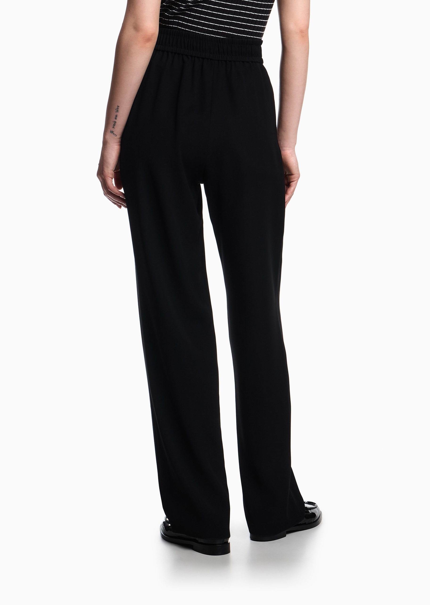 Emporio Armani 女士宽松高腰长款直筒纯色休闲裤