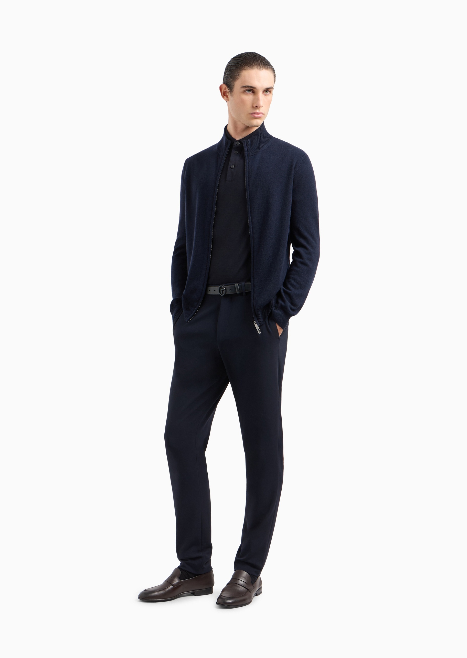 Giorgio Armani 男士全绵羊毛短袖翻领纯色Polo衫