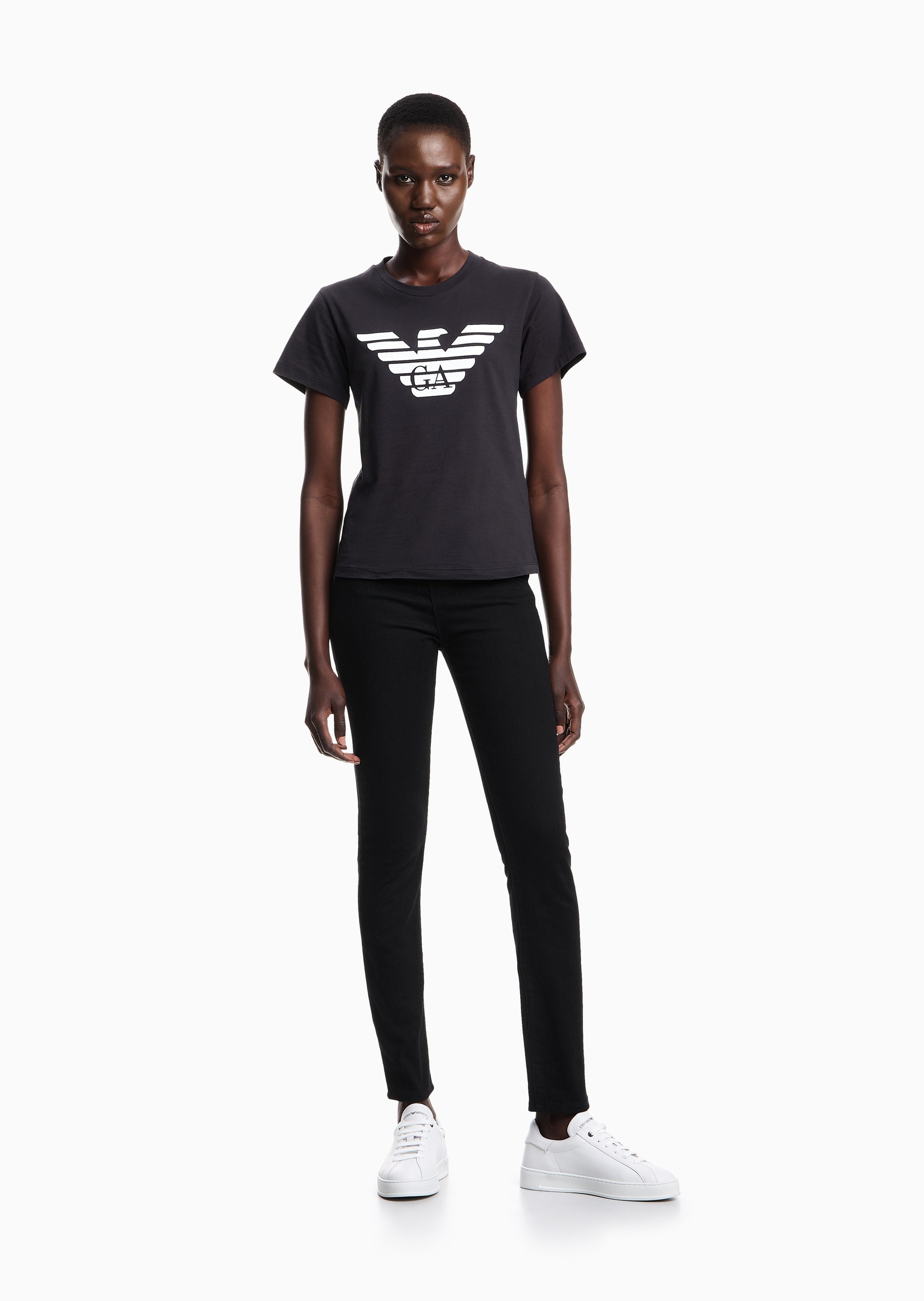 Emporio Armani 女士纯棉微弹超紧身高腰九分铅笔窄脚牛仔裤