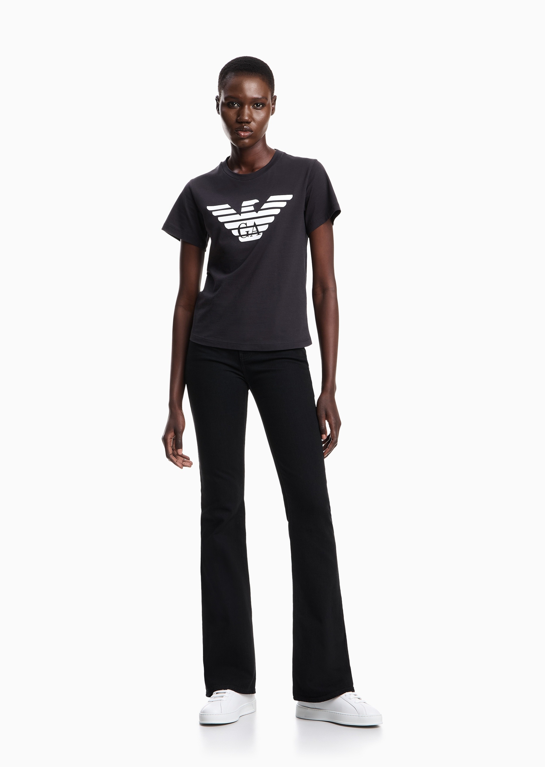 Emporio Armani 女士全棉合身短袖圆领鹰标印花T恤