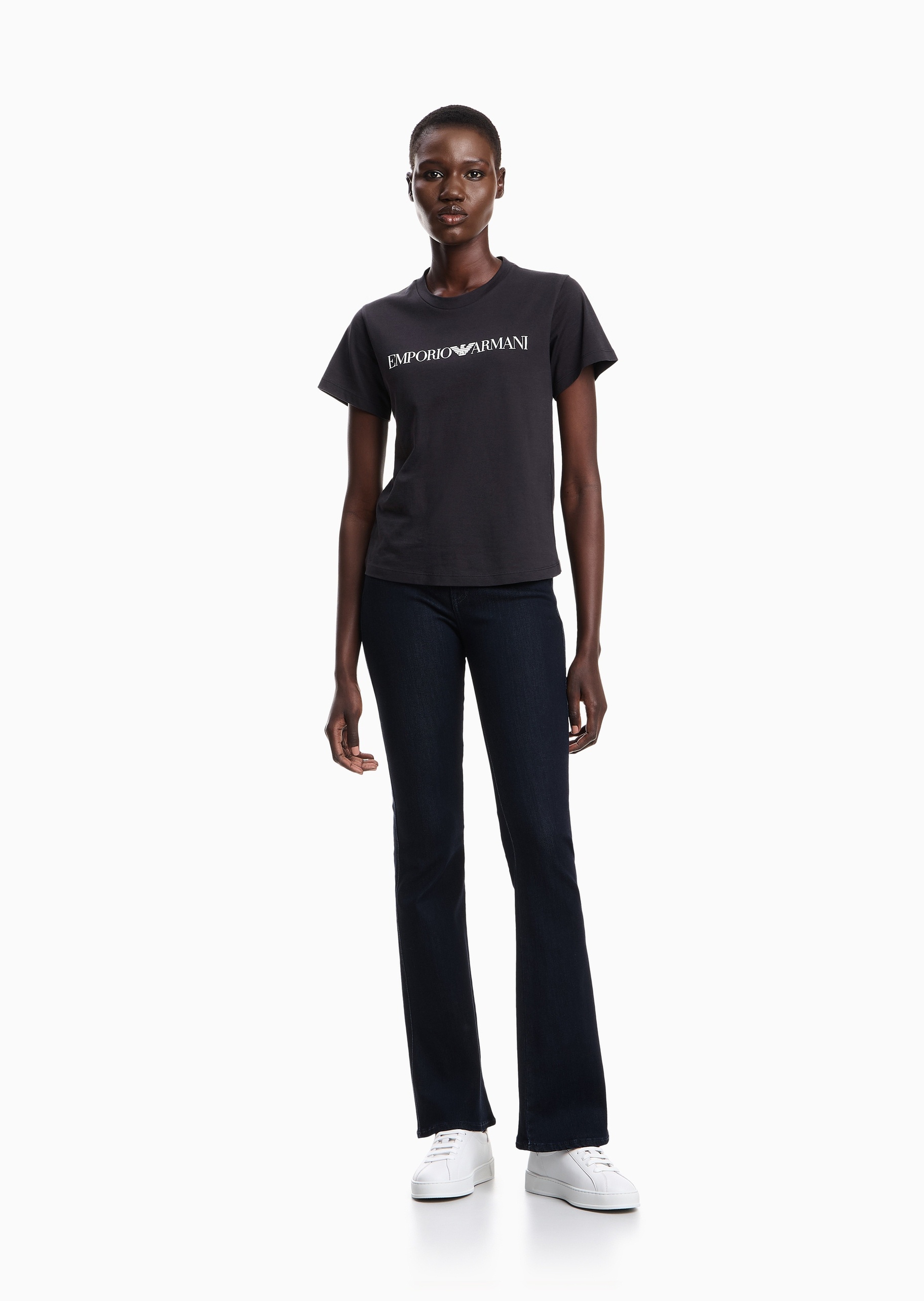Emporio Armani 女士全棉合身短袖圆领鹰标印花T恤