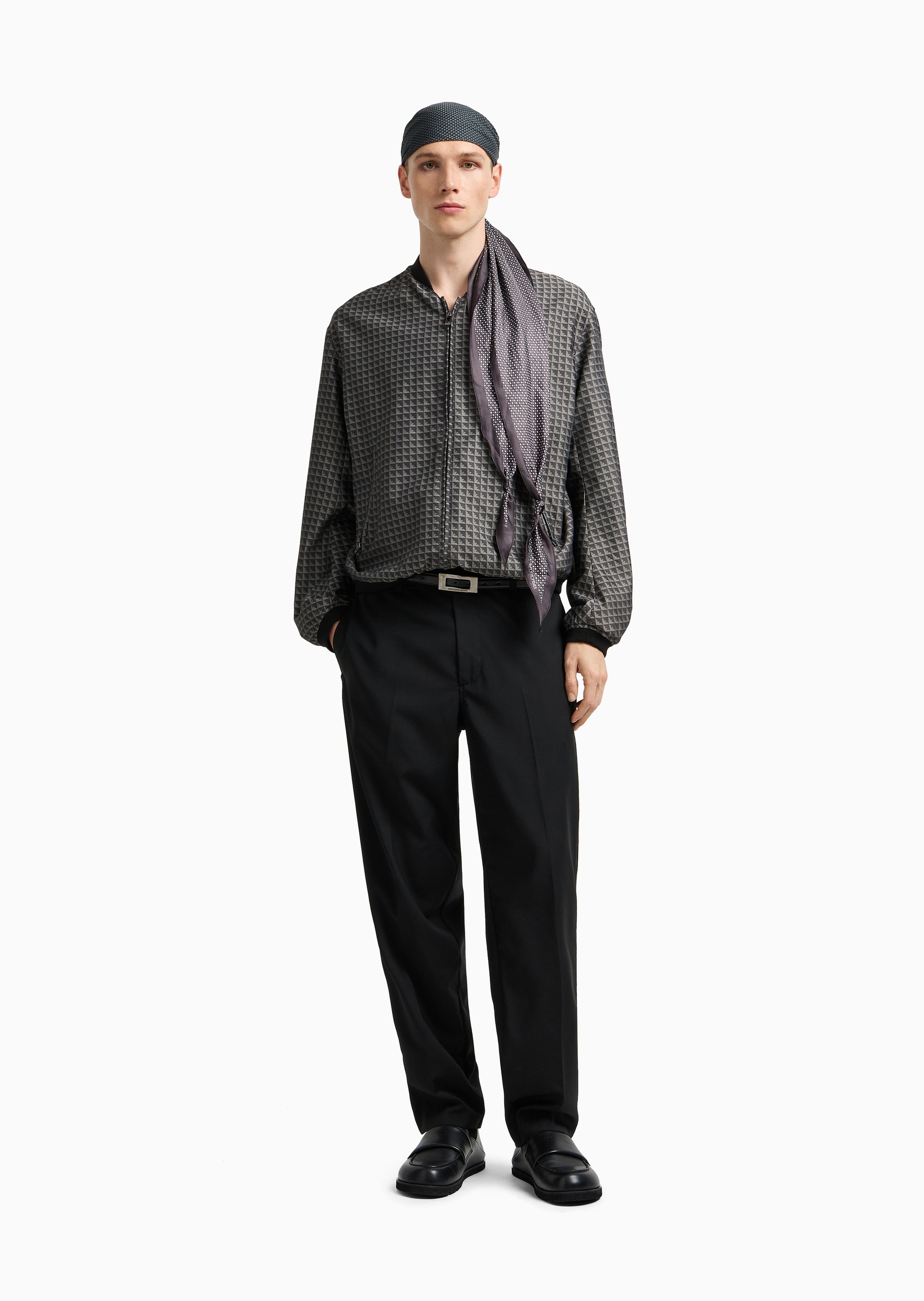 Emporio Armani 男士长袖棒球领全拉链满印飞行员夹克