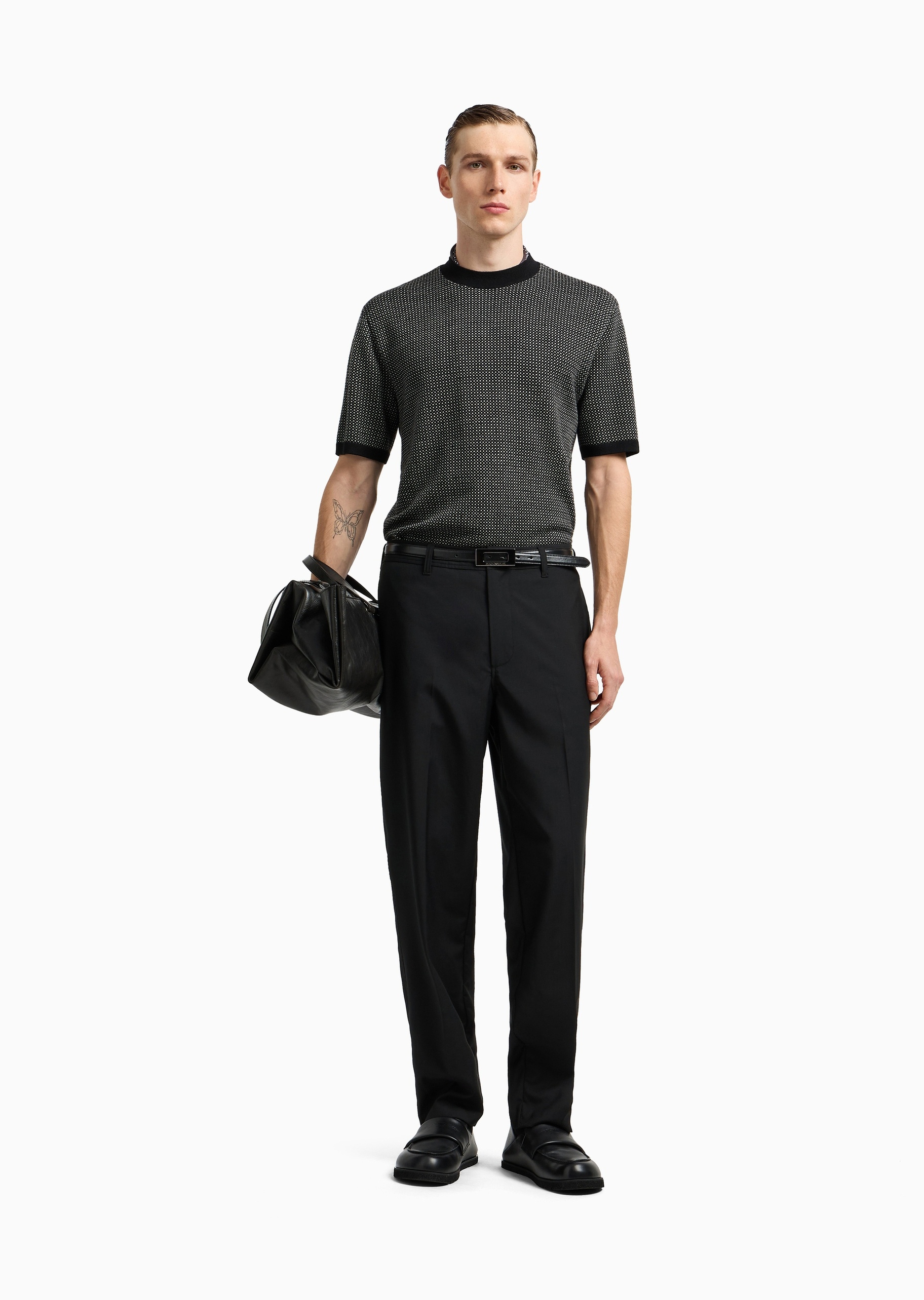 Emporio Armani 男士短袖圆领通体波点提花针织衫