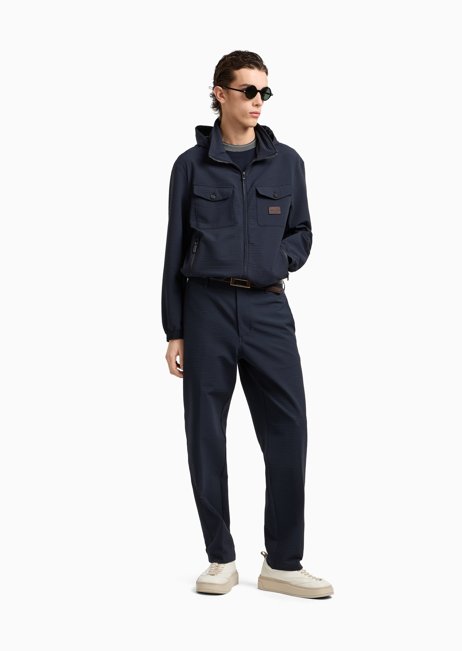 Emporio Armani 男士短款连帽泡泡纱工装夹克运动外套